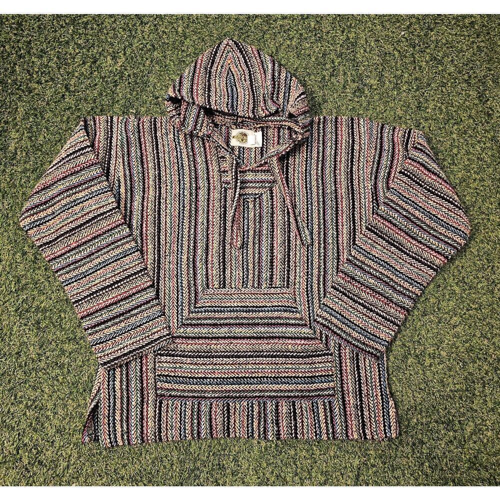 Earth Ragz Mexican Drug Rug Hoodie Mens M Baja Hippie Pullover Colorful Pride